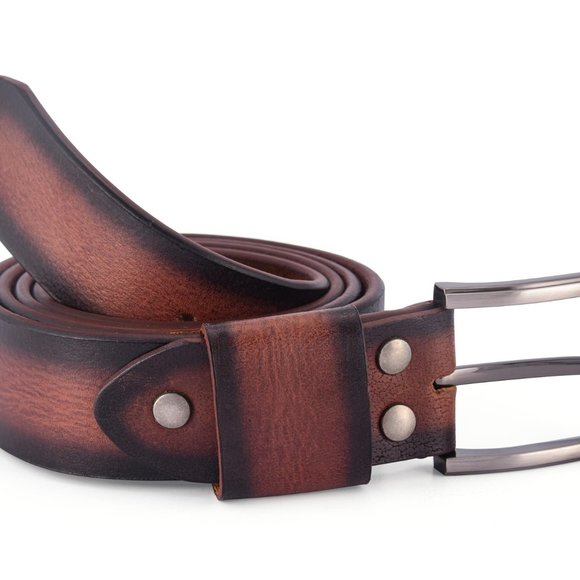 Full Grain Vintage Sun Brown Buffalo Leather Belt For Men: Free Personalization - Picture 2 of 14